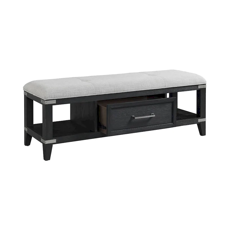 Laguna Bedroom 52 Wide Bench with Drawer, Weathered Steel