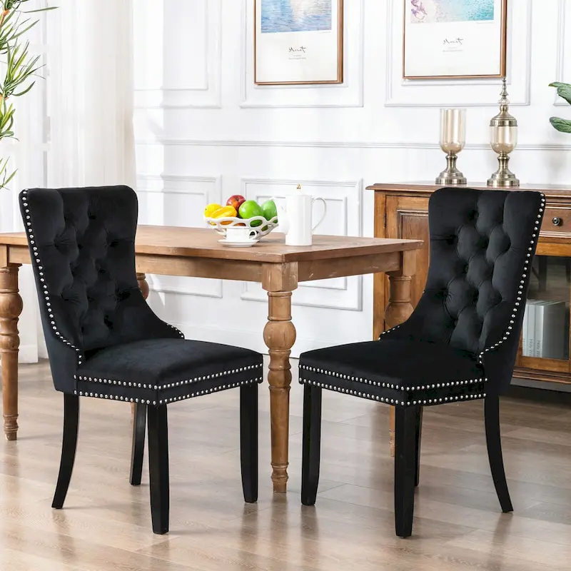Set of 2 Modern High-End Tufted Solid Wood Upholstered Dining Chair with Nailhead Trim