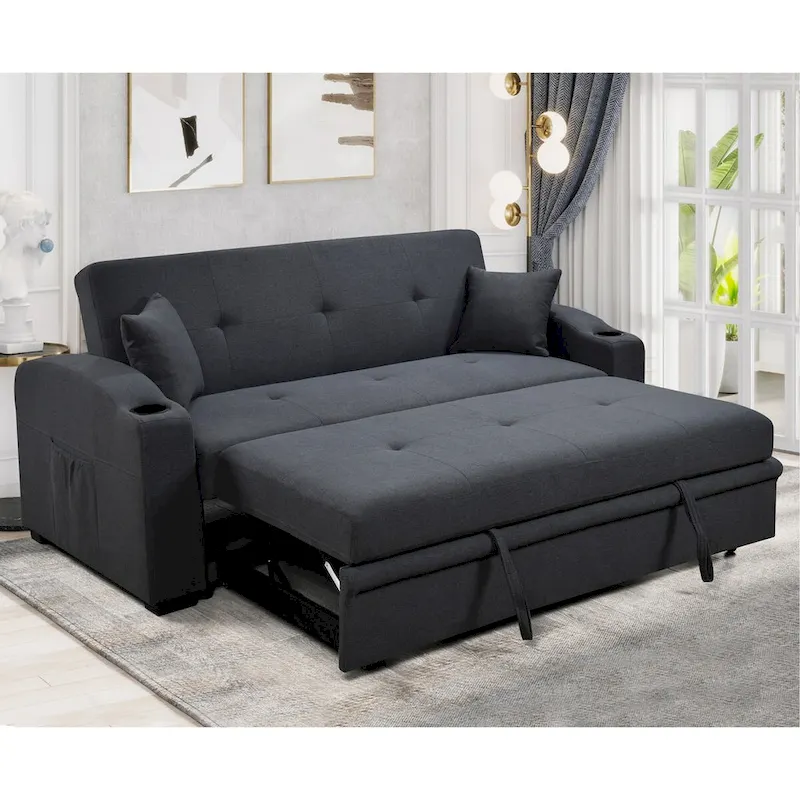 Convertible Sofa with Reclining Backrest, Cup Holders and Pillows