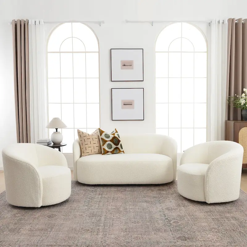 KINWELL Sherpa Upholstered Loveseat Boucle Sofa Couch, 68W