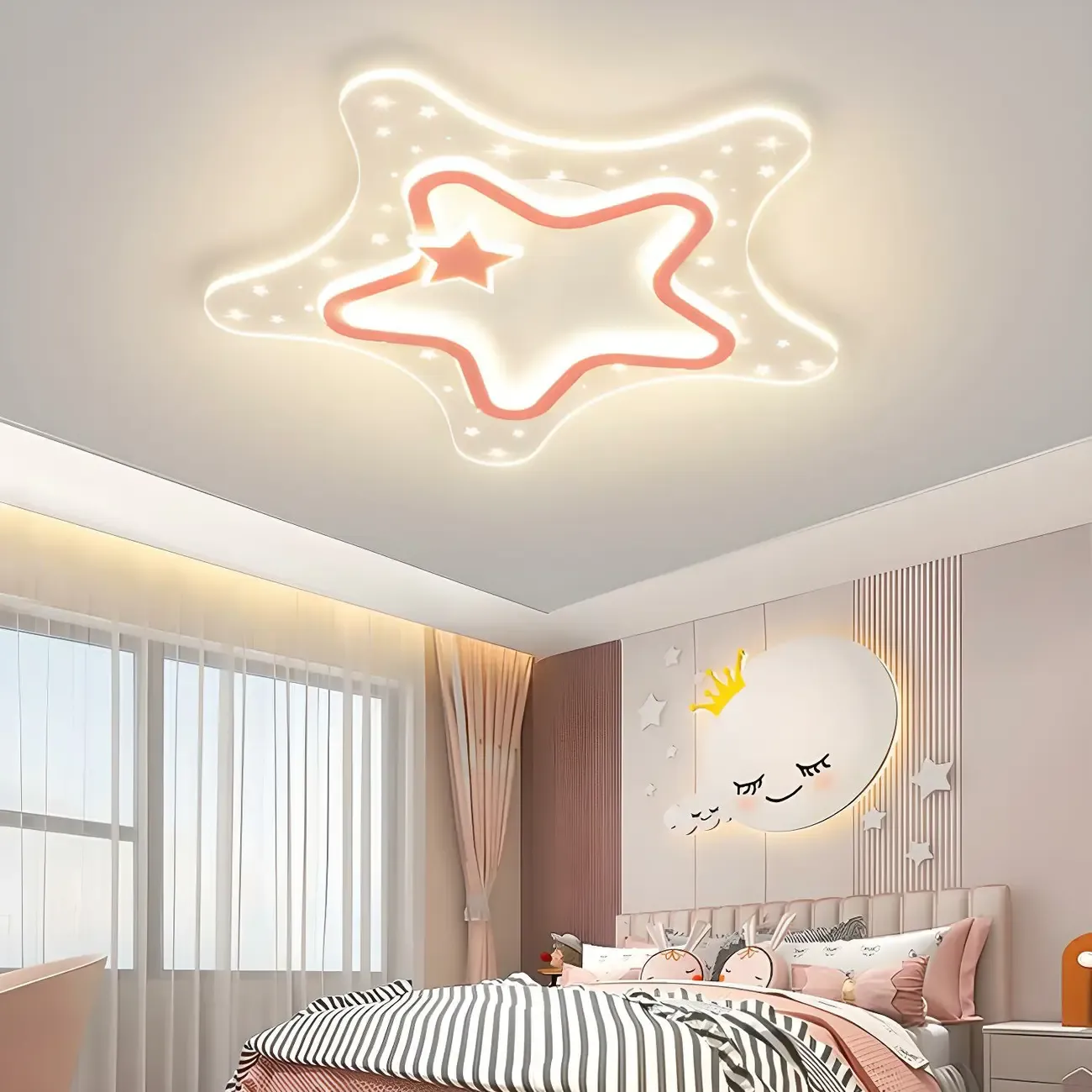 Dimmable Star LED Flush Ceiling Light for Kids Bedroom Decor