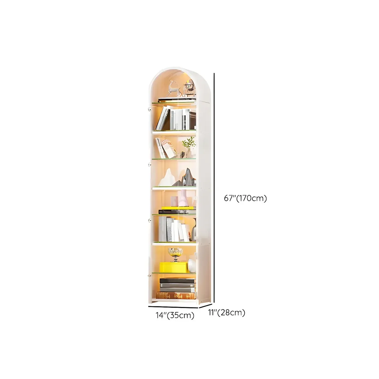 Adjustable Steel Arch Glass Shelf Display Cabinet with Light