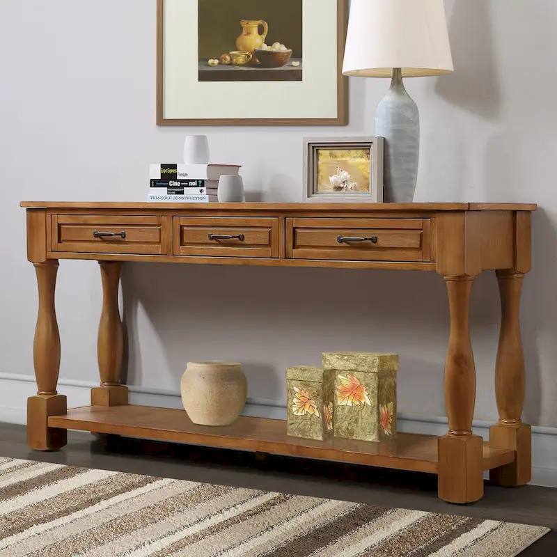 63inch Long Wood Console Table with 3 Drawers