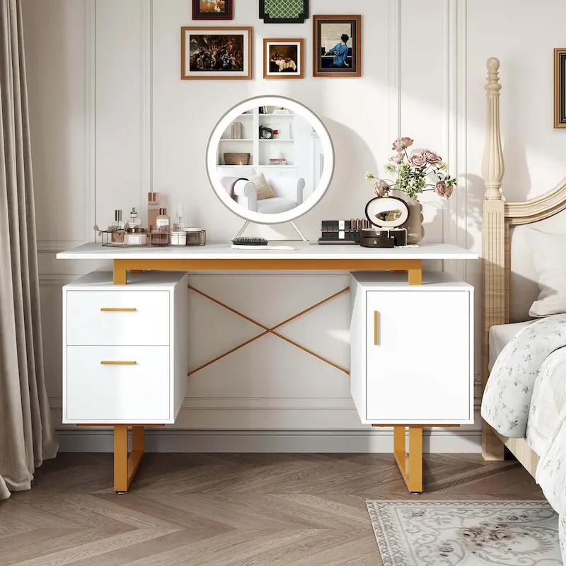 Costway 51 Home Office Desk with Floating Desktop Dual Drawers