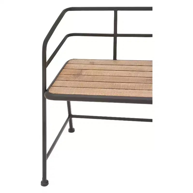 Metal and Wood Bench Slat Back Black/Brown - Olivia & May