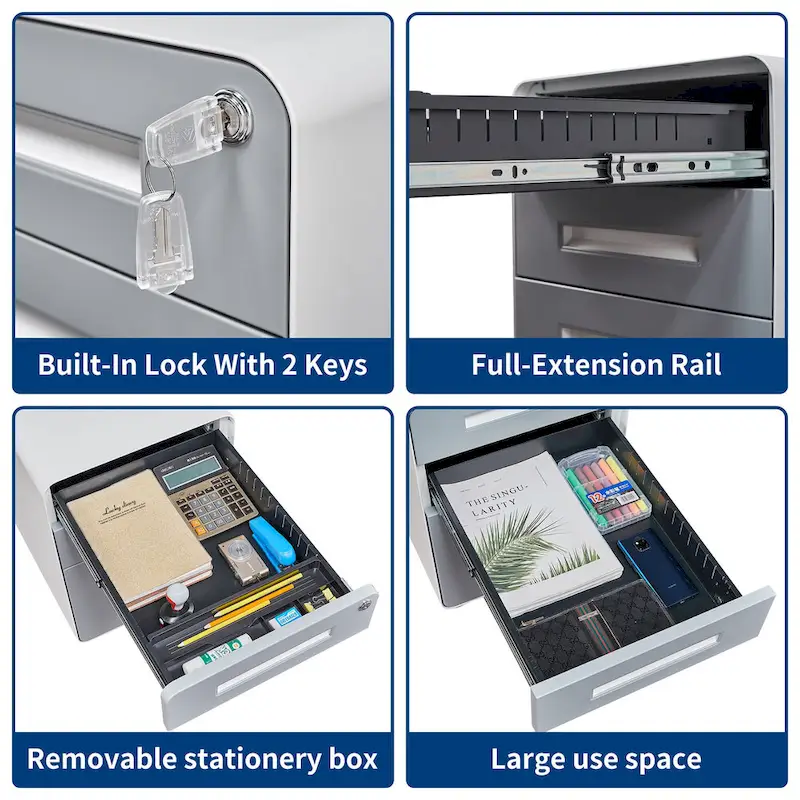 3-drawer Steel Filing Cabinets with Lock Mobile Under Desk Fully Assembled Cabinet