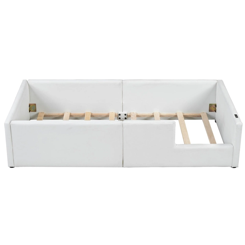 Twin Upholstered Bed with Guardrail & Charging Station