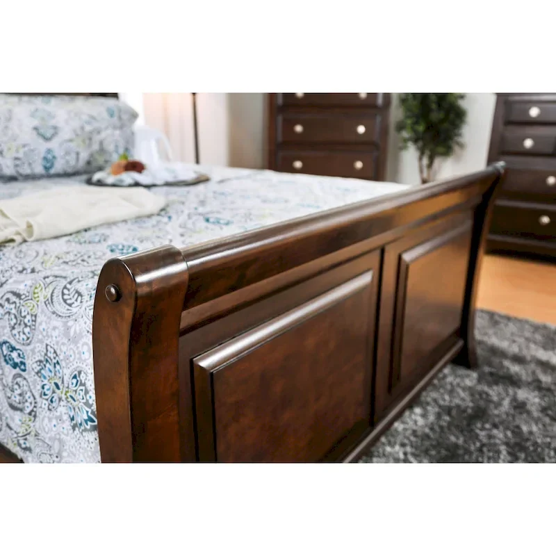 Modern Brown Solid Wood Sleigh Bed
