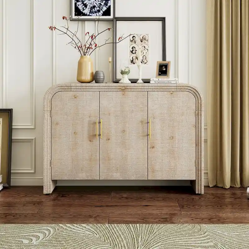 Retro Minimalist Curved Sideboard with Gold Handles - N/A