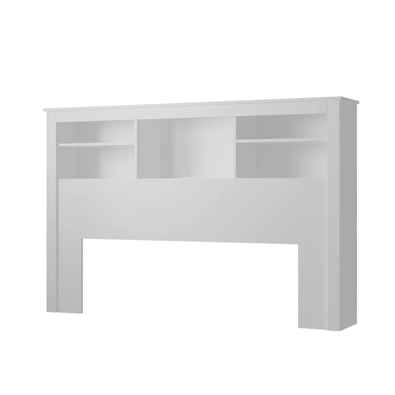White Bookcase Headboard with RGB LED Lights and Adjustable Shelves – Queen, Single Bed