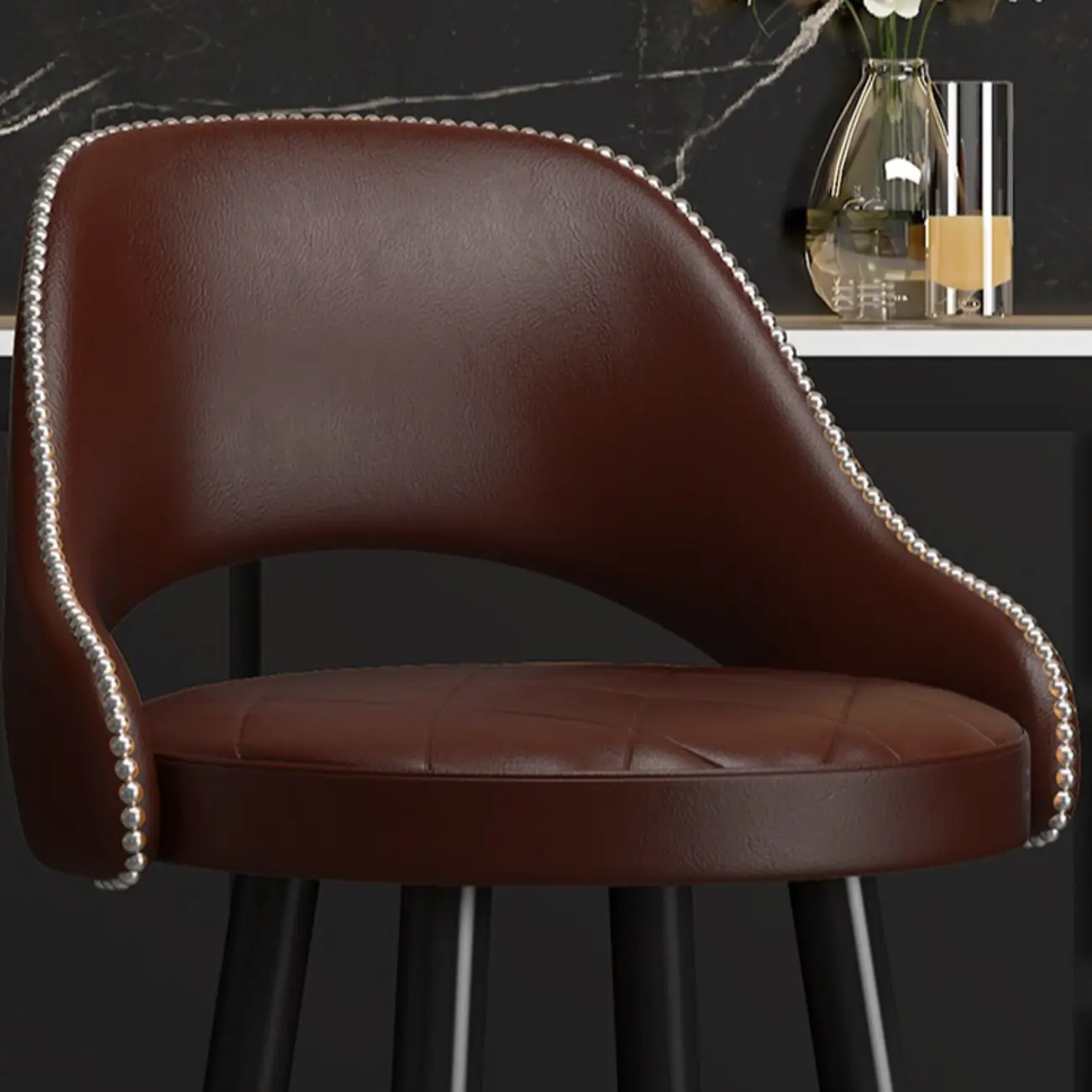 Modern Round Leather Curved Back Bar Stools