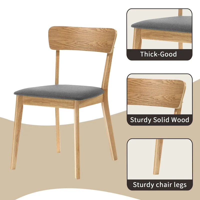 Dining Chair Set Of 2, Solid Rubberwood Foam Upholstery Cushion Seat Wooden Ladder Back Side Chairs
