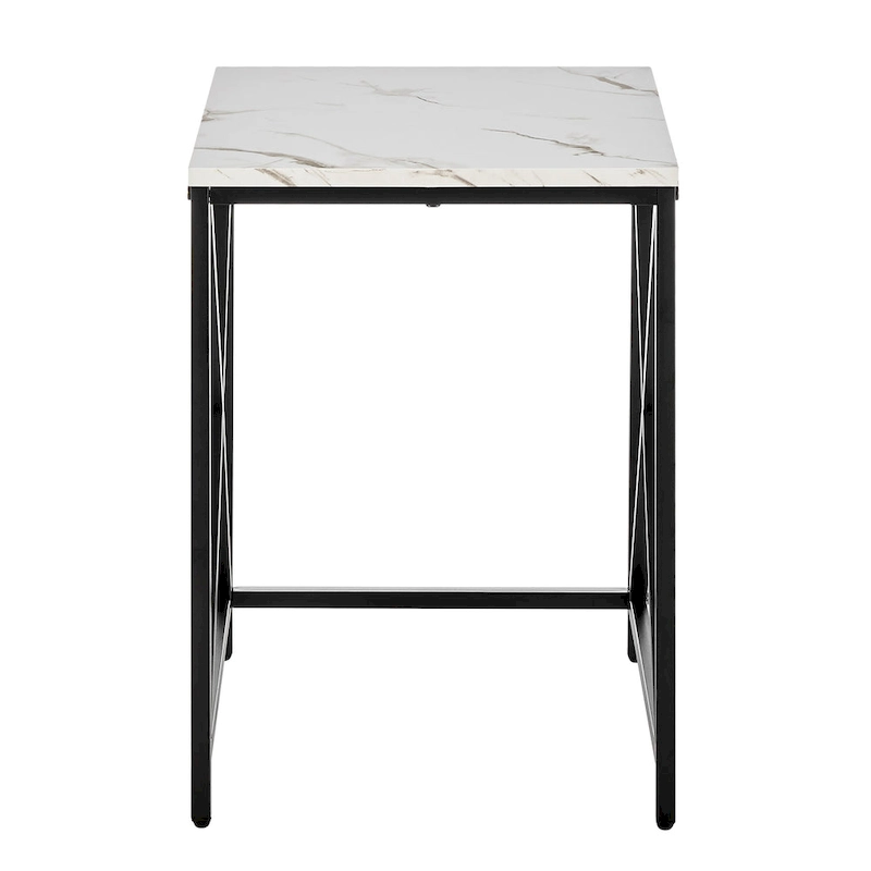 Modern Square Marble Finish Veneer Top Black Metal Frame Nesting End Tables - Set of 2