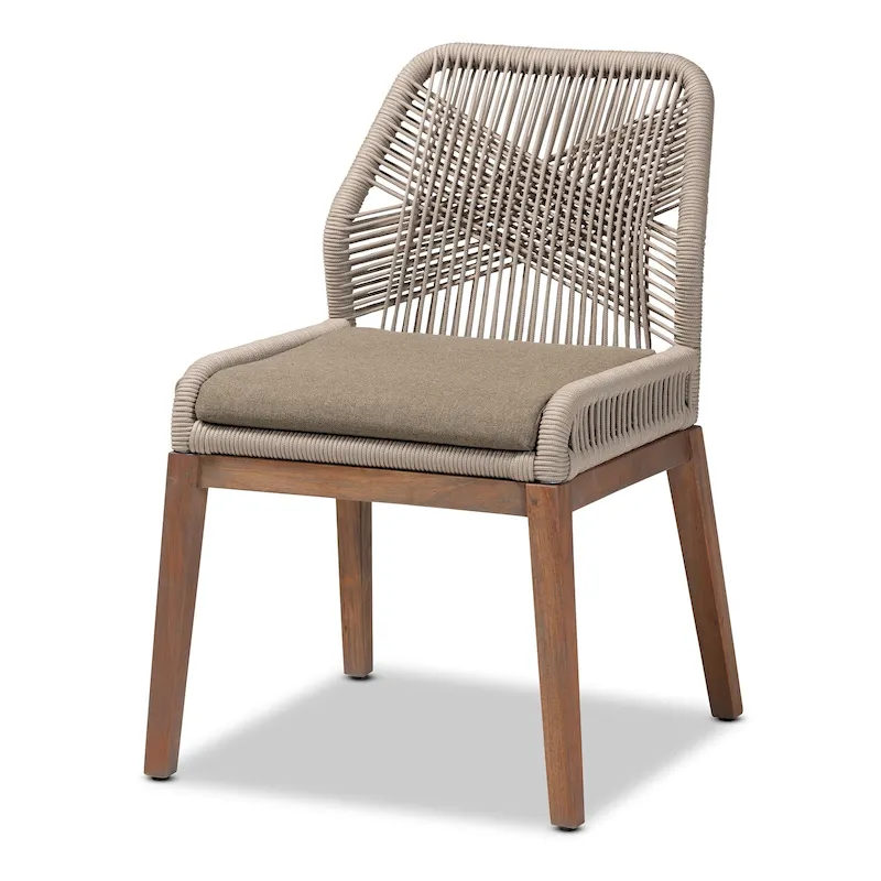 Modern Transitional-Style Rope-Woven Mahogany Dining Chair — Gray