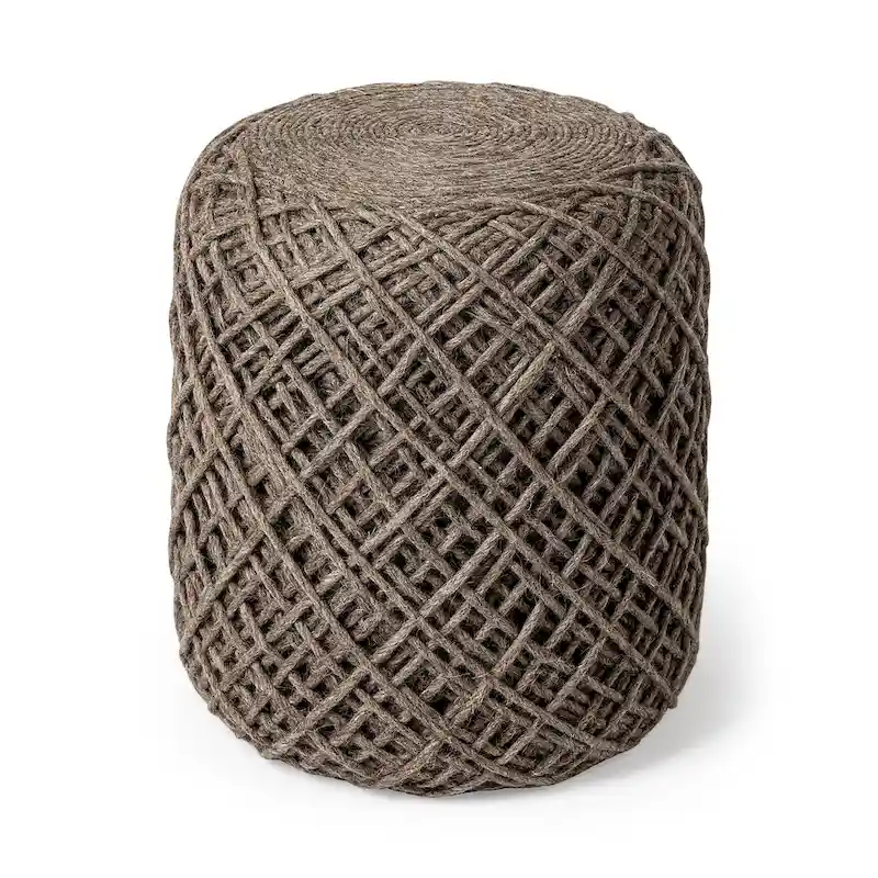 Mercana Allium Brown Woven Wool Round Pouf