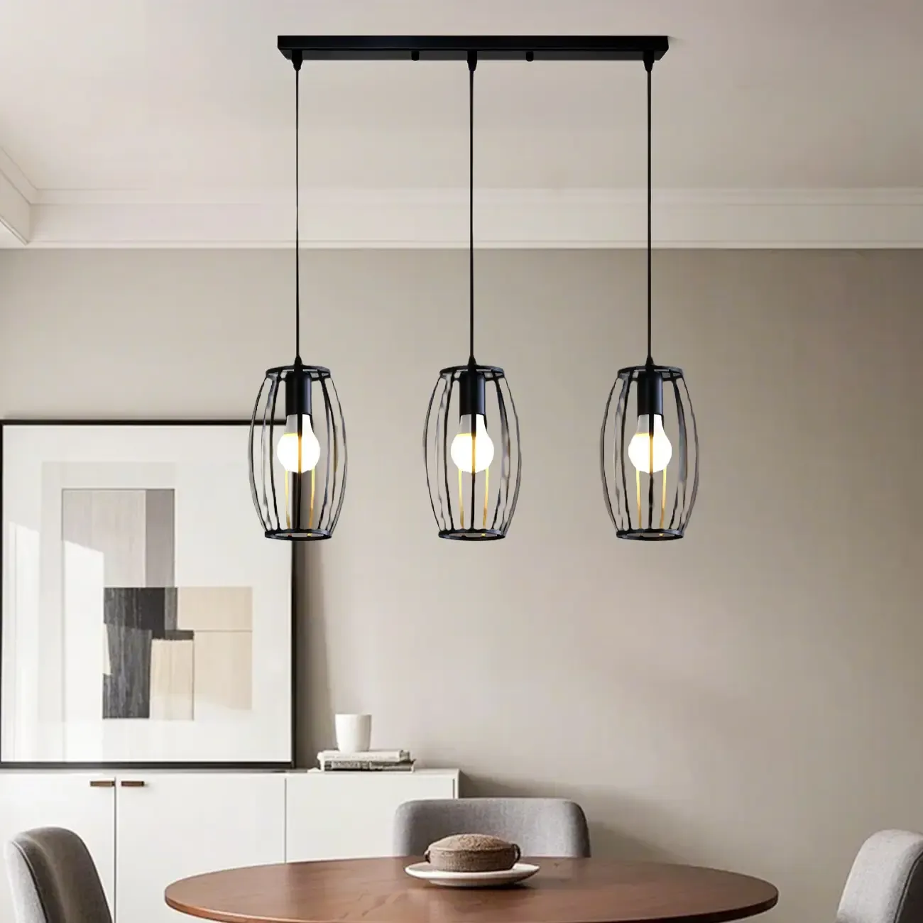 Industrial Black Geometric Adjustable Island Pendant Light