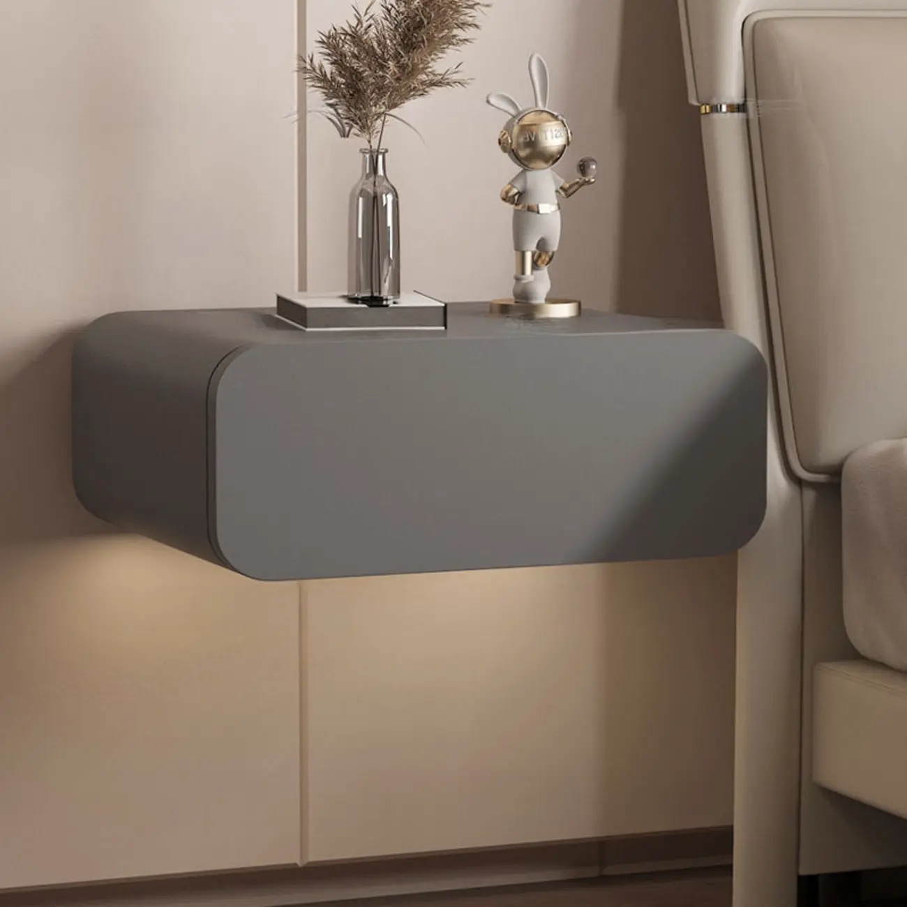 Modern Solid Wood Rock Slab Top Wall-Mounted Nightstand