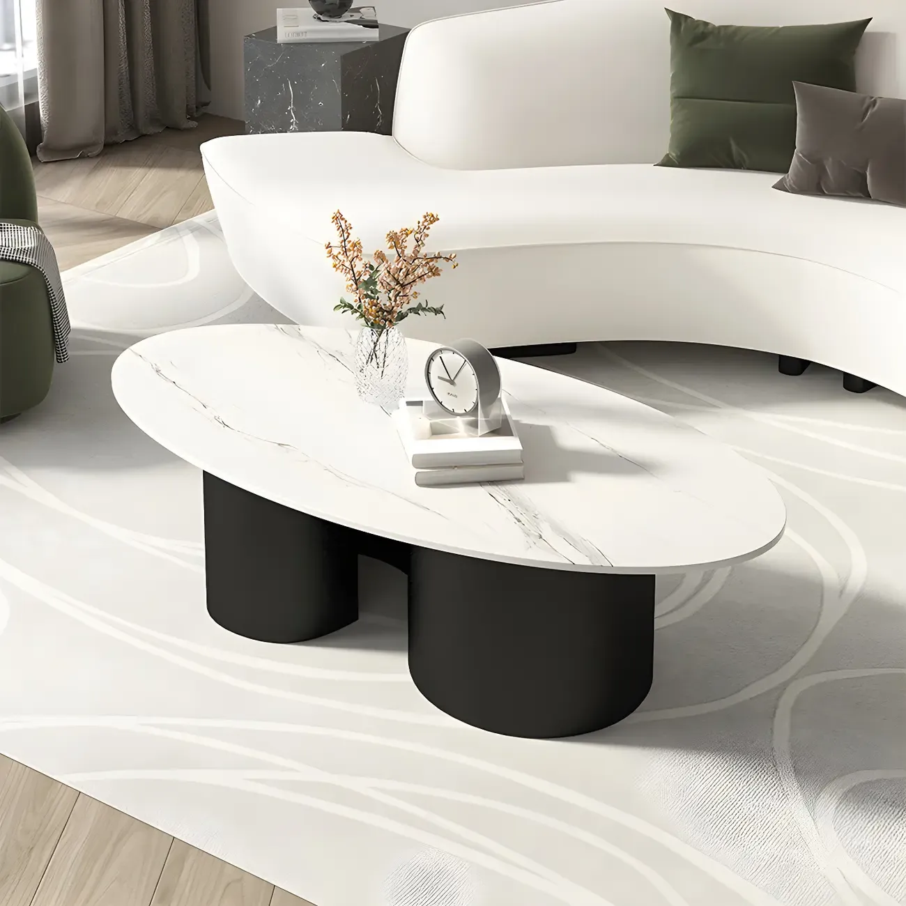 Modern Oval Glass Top Metal Base Coffee Table