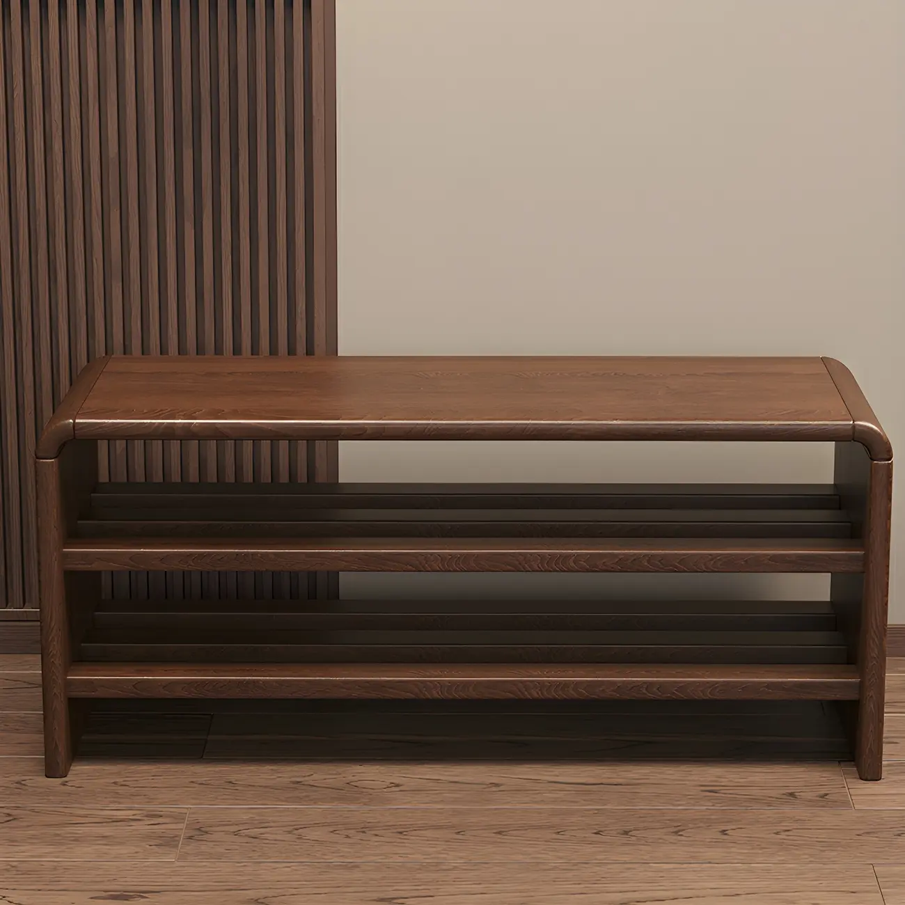 Entryway Brown Solid Wood 3-Tier Shoe Rack Bench