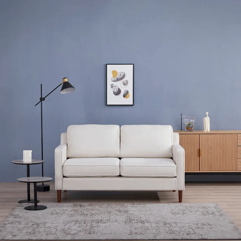 Sedona Modern Loveseat Sofa, Faux Linen / Vegan Leather Couch - N/A