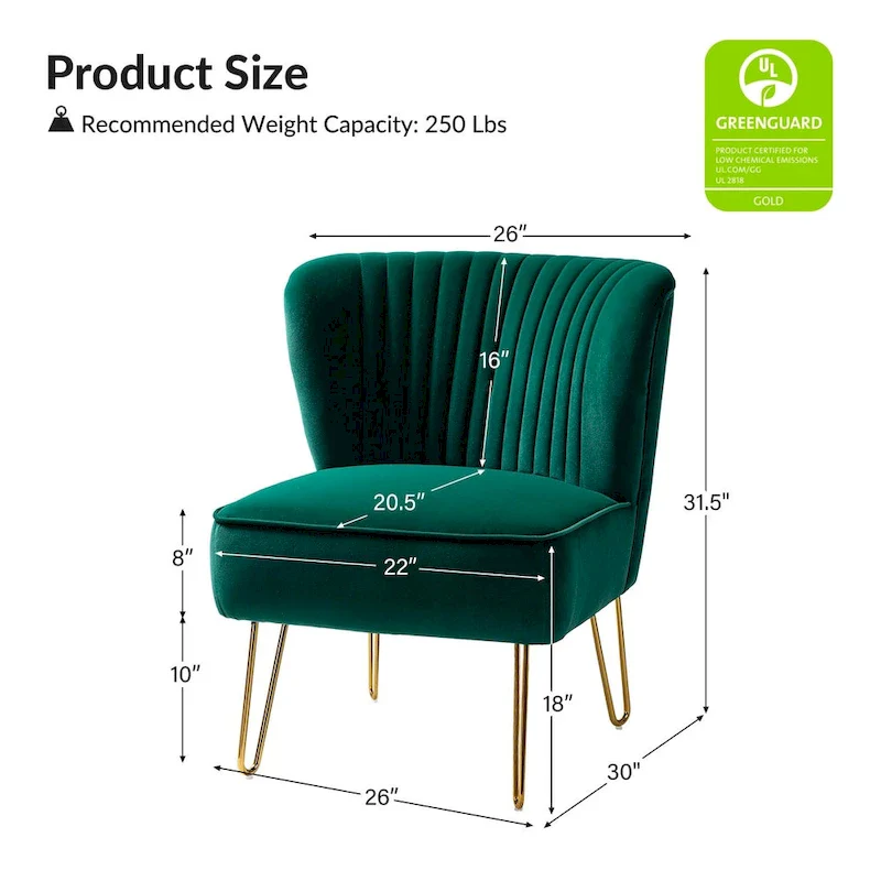 Barto Modern Velvet Tufted Side Chair with Golden Legs by HULALA HOME