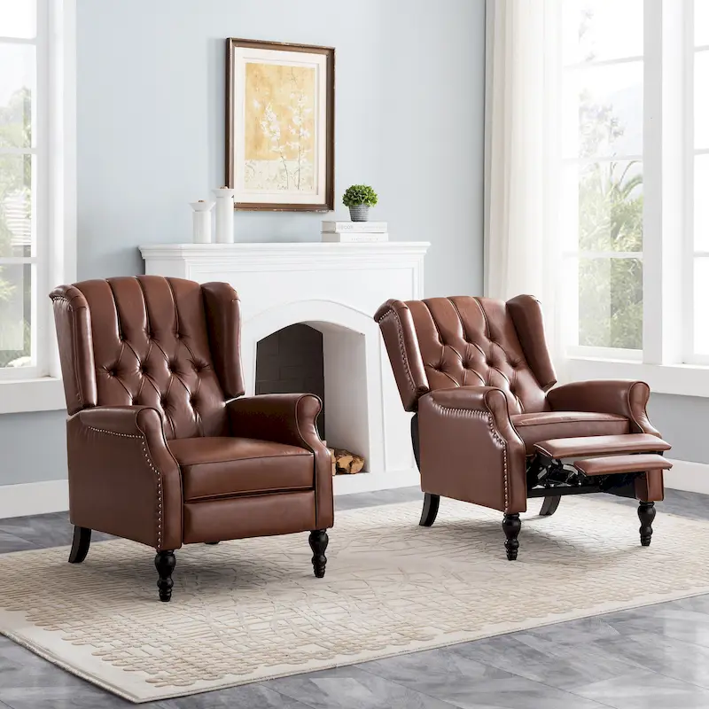 Walter Classic Tufted Bonded Leather Recliner Set (2-Piece) with Nailhead Trim by Christopher Knight Home