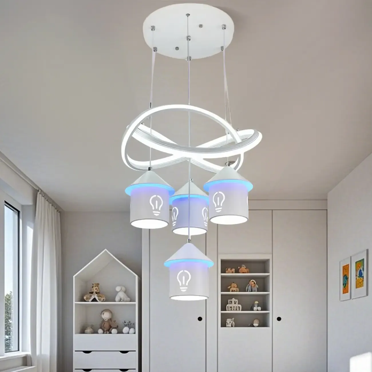 Modern 4-Light LED Chandelier with Unique House Design