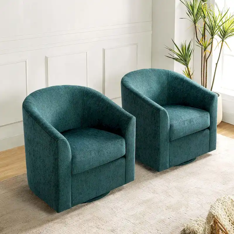 Cuenca Modern Upholstered Barrel Chair with Swivel Base Set of 2
