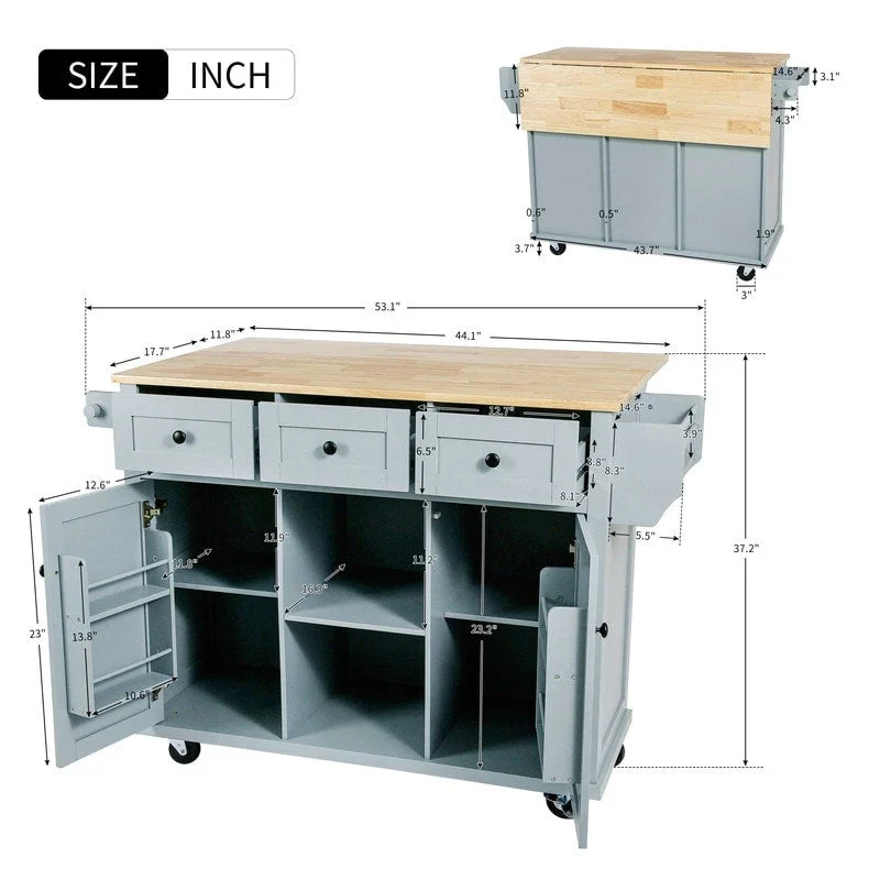 Drop-Leaf Counter top Kitchen Cart ,Kitchen Island with 3 Drawers