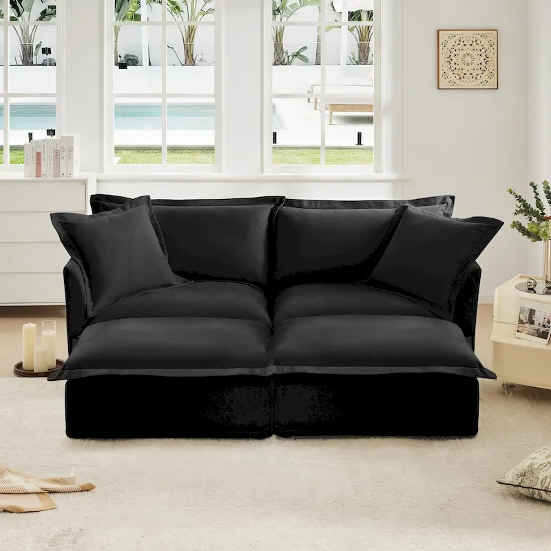 83.4  Chenille 2-Seater Sectional Sofa with Ottomans