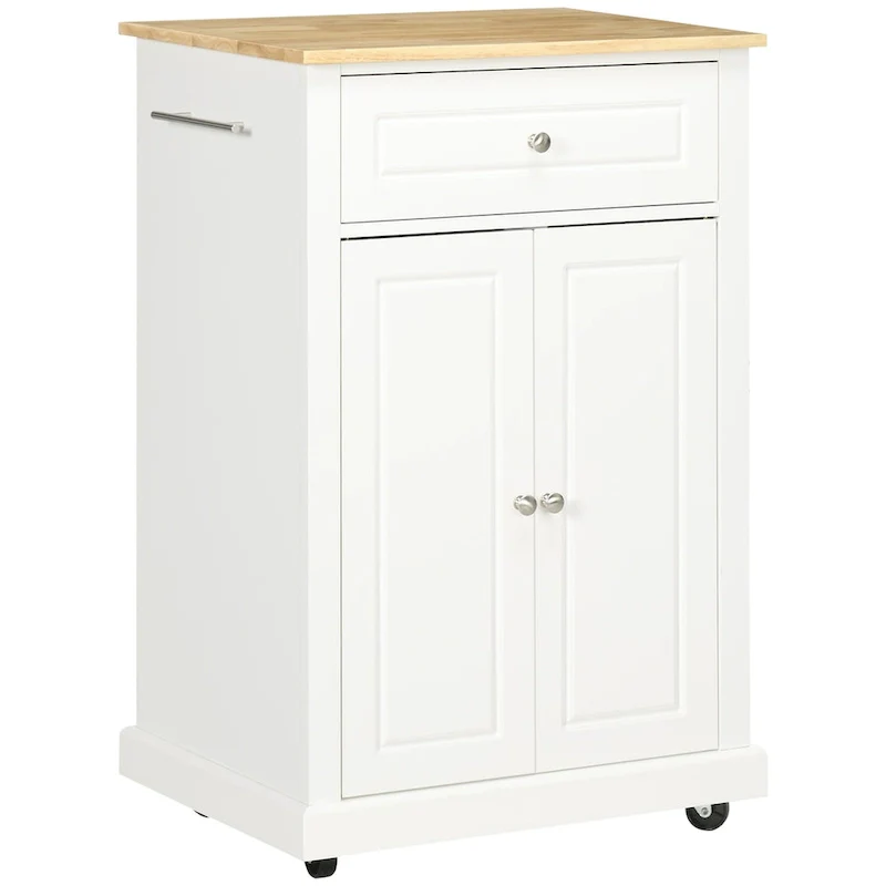 Rolling Kitchen Island Cart with Drawer, Adjustable Shelf and 2 Towel Racks