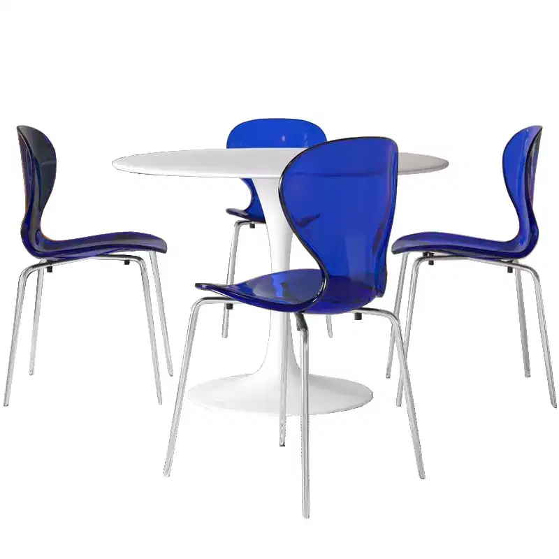 LeisureMod Bristol 5-Piece White Dining Room Set - Round Table and 4 Ergonomic Plastic Dining Chairs