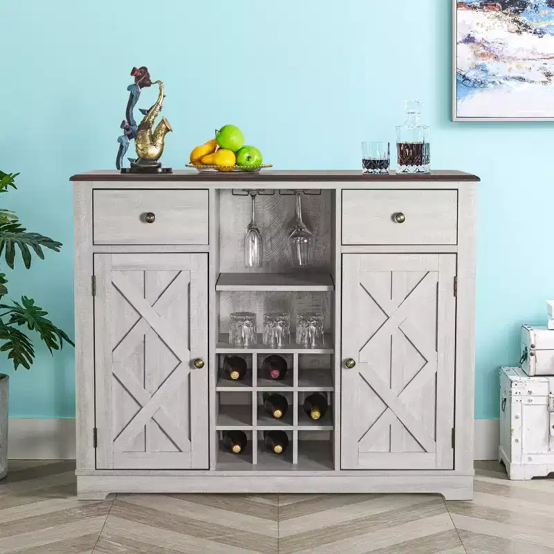 47" Wood Bar Cabinet with Brushed Nickel Knobs - Home Essentials