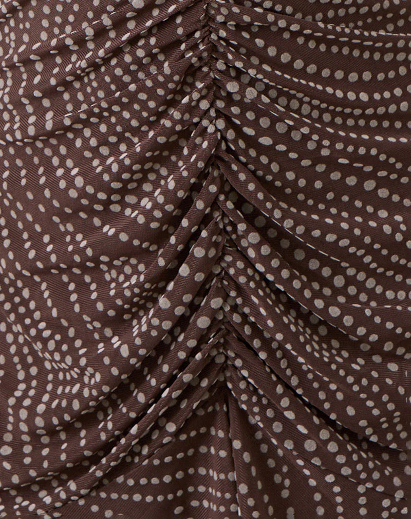Sumiko Mini Dress in Abstract Polka Flock Brown