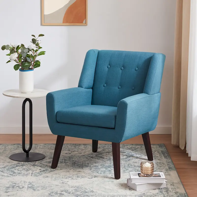 Linen Accent Chair with Tufted Back