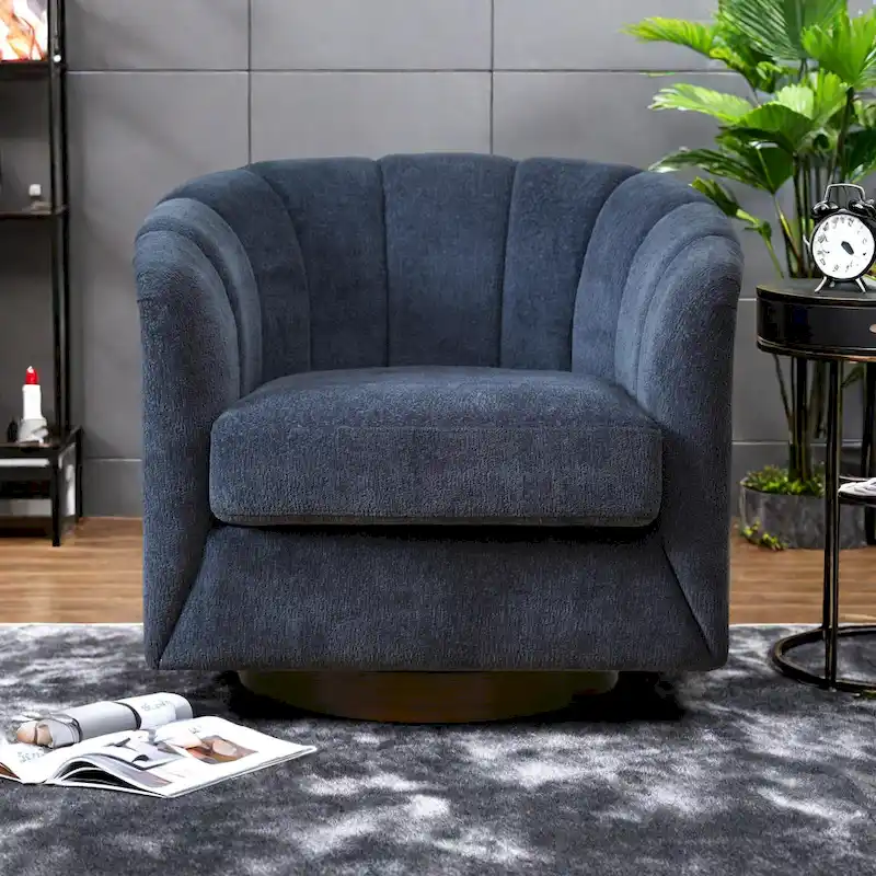 Fabric Swivel Chair with 360 Rotation, Wooden Base and 350lb Weight Capacity