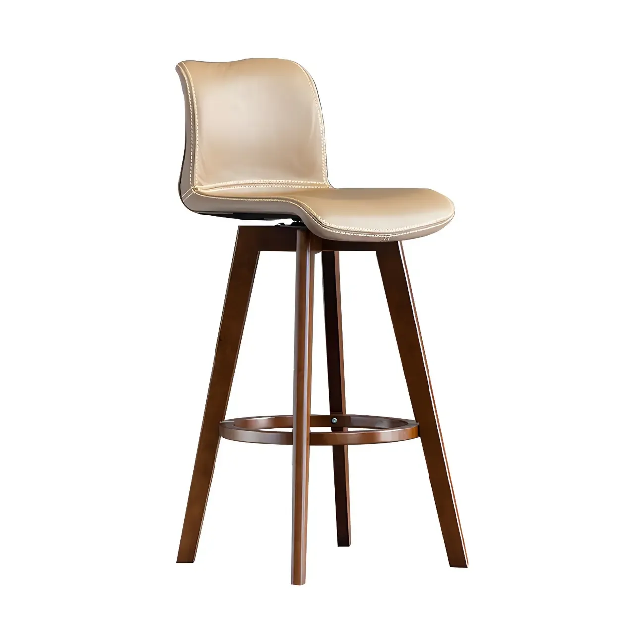 Mid-Century Distressed Leather Swivel Bar Stool with Back