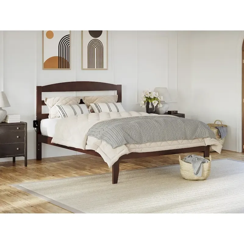 Solid Wood Platform Bed with Attachable USB Charger