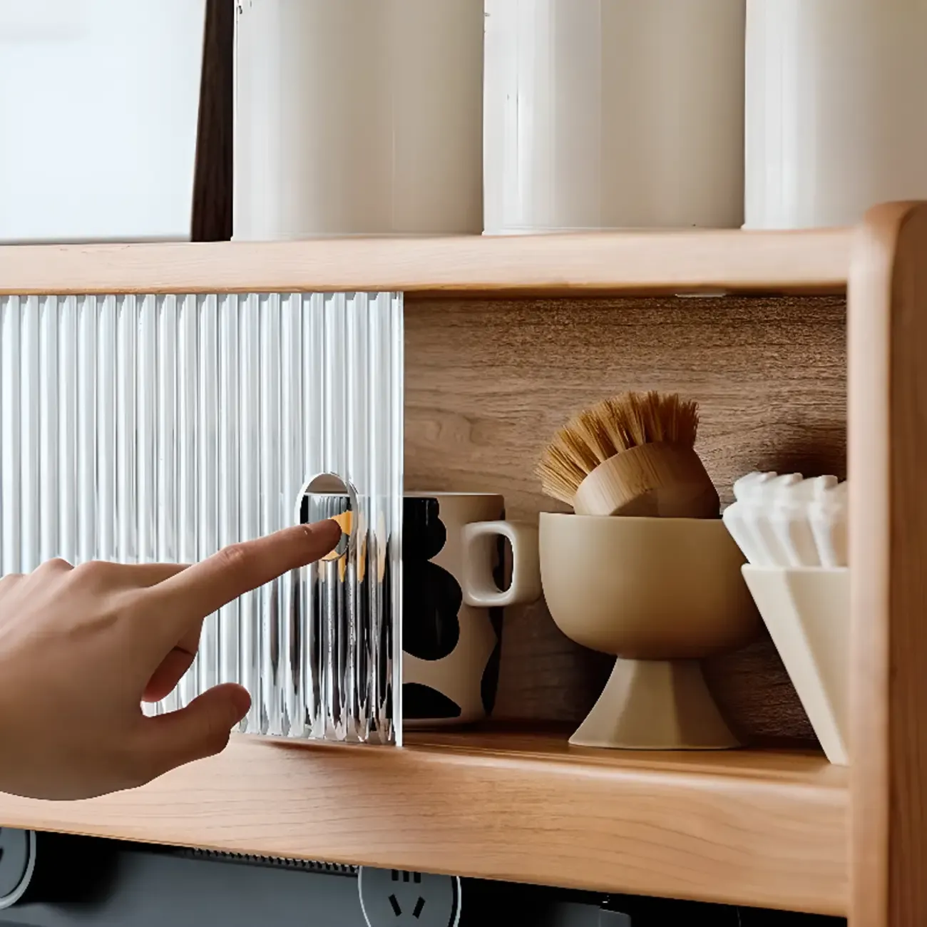 Modern Wood Sideboard with Cabinets and Stone Top