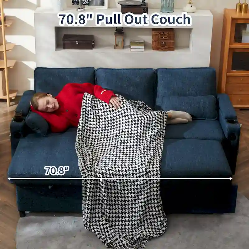 80 L-Shaped Sofa Couch Bed, Sofa Sleeper with Pull Out Bed, Reversible Sleeper Sofa Bed