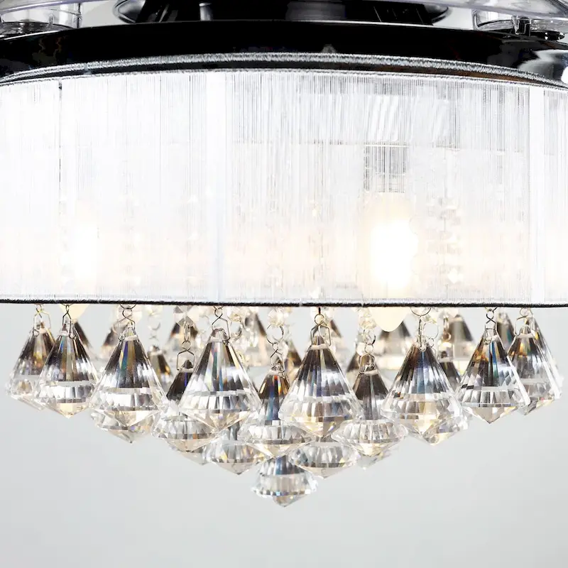 36-in Modern Chrome 3-Blades Crystal Retractable Chandelier Ceiling Fan with Remote and Light Kit - 36 Inches