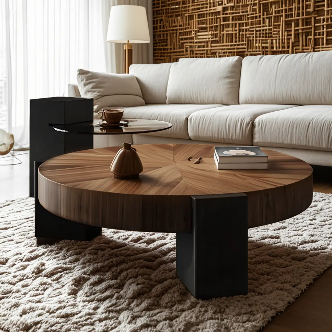 Reclaimed Wood Black Brown Round Coffee Table