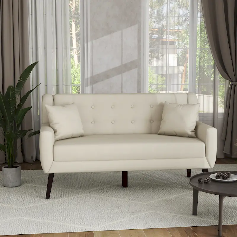 Modern Curved 63 Button Tufted Upholstered Loveseat with 2 Pillows