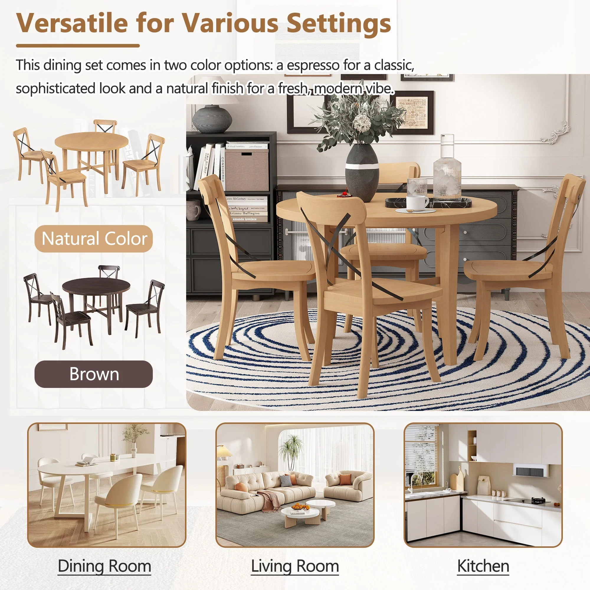Walker Edison | Retro Simple 5-piece Dining Set with 4 Chairs
