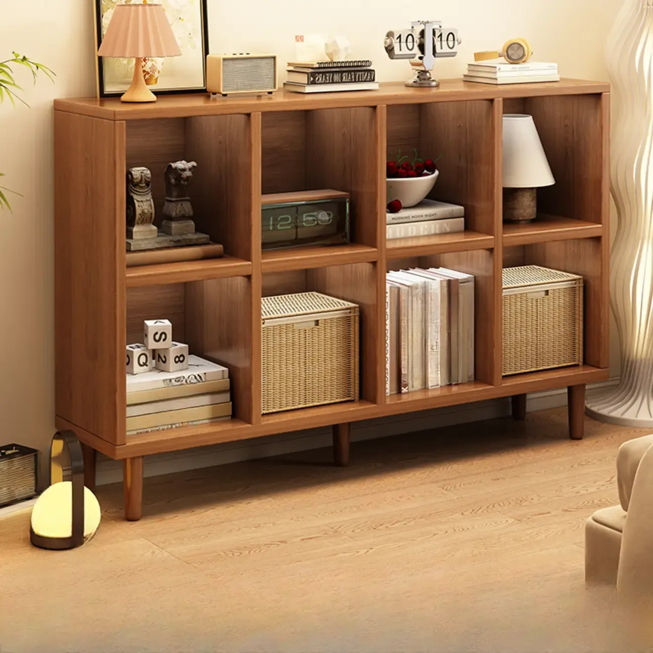 Mid-Century Modern Credenza Walnut Wood Storage Cabinet