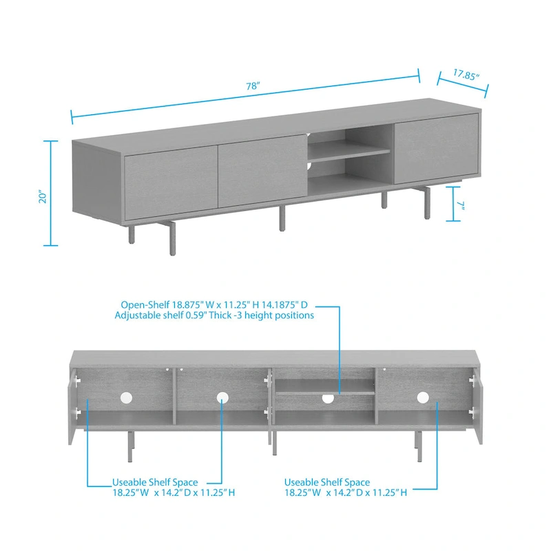 Glenwillow Home Atlas 78  x 20  Lowboy Mid-Century Modern TV Stand Console