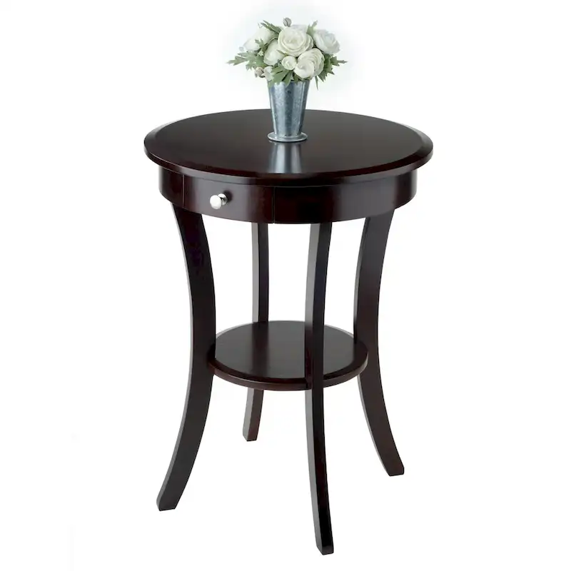 Sasha Round Accent Table, Cappuccino - 20W x 20D x 27H.