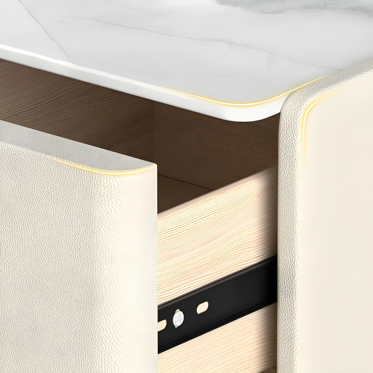 Glam Night Table with 2 Drawers – Off-White Finish
