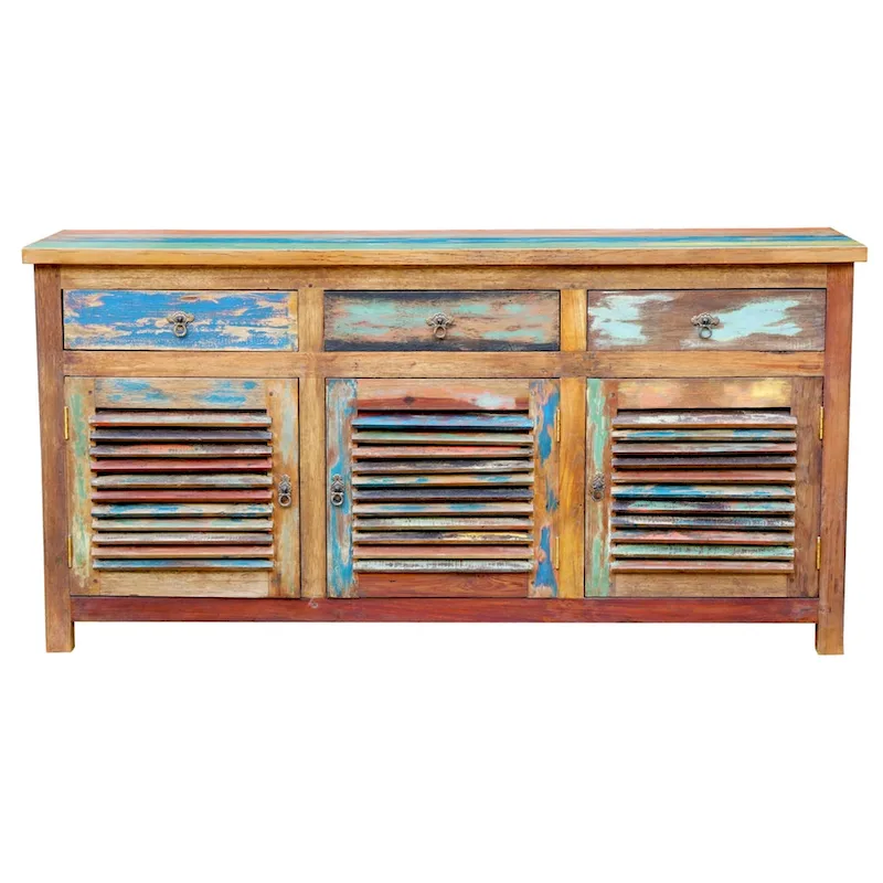 Chic Teak Chest / Media Center 3 Doors and 3 Drawers made from Recycled Teak Wood Boats