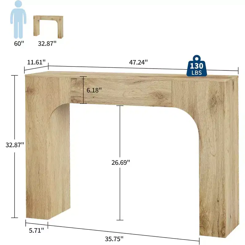 Brown Farmhouse Console Table, Rectangular, Single